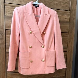 BNWOT Express Women's Blush Double-Breasted Blazer with Gold Buttons!